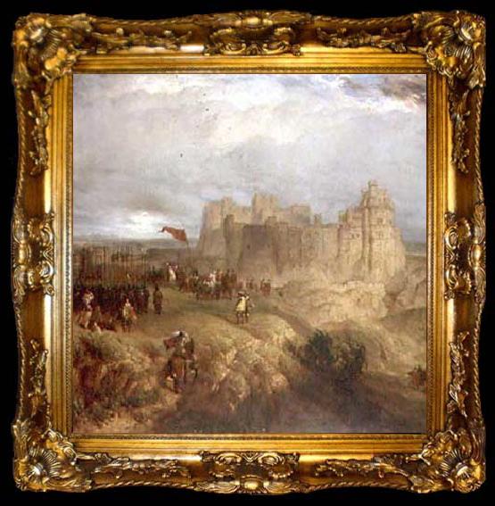 framed  Henry Dawson Painting by Henry Dawson 1847 of King Charles I raising his standard at Nottingham Castle 24 August 1642, ta009-2